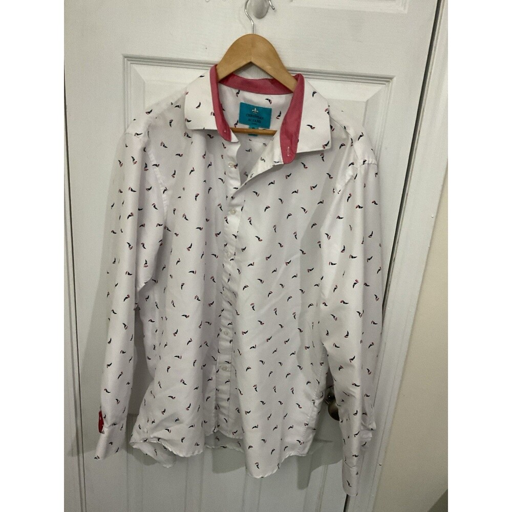 Christian Aujard Paris Men Long Sleeve Button Down ShirtXL Flip Cuff Sailboat